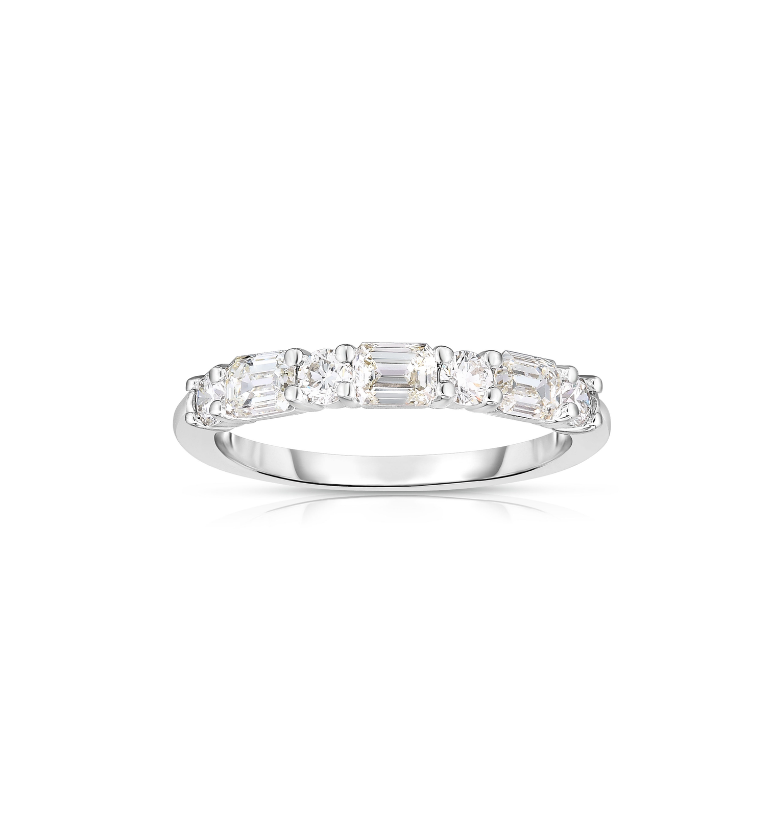 Sabel Collection White Gold Emerald Cut and Round Diamond Stacking Ring